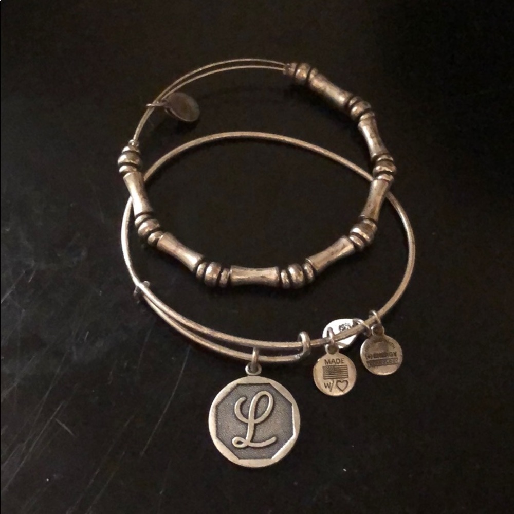Alex and Ani charm bracelet set with “L” charm
